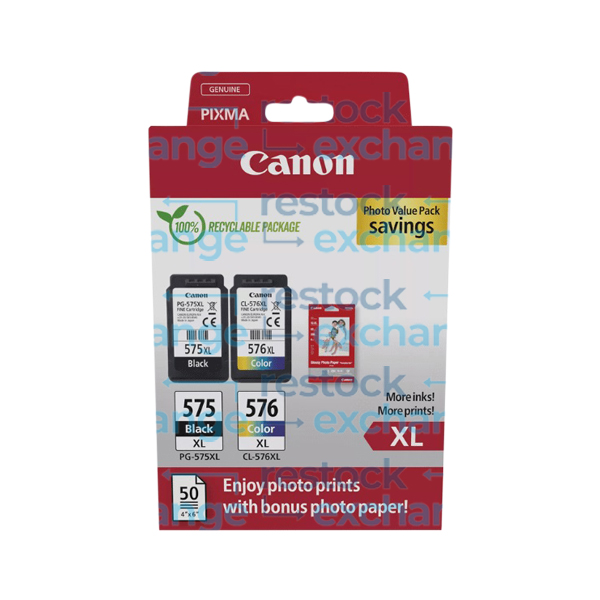 Canon PG-575XL / CL-576XL H/C Multipack - 2 Ink Cartridges & Photo Paper Value Pack - 5437C006