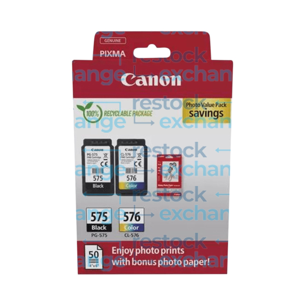 Canon PG-575 / CL-576 Multipack - 2 Ink Cartridges & Photo Paper Value Pack - 5438C004