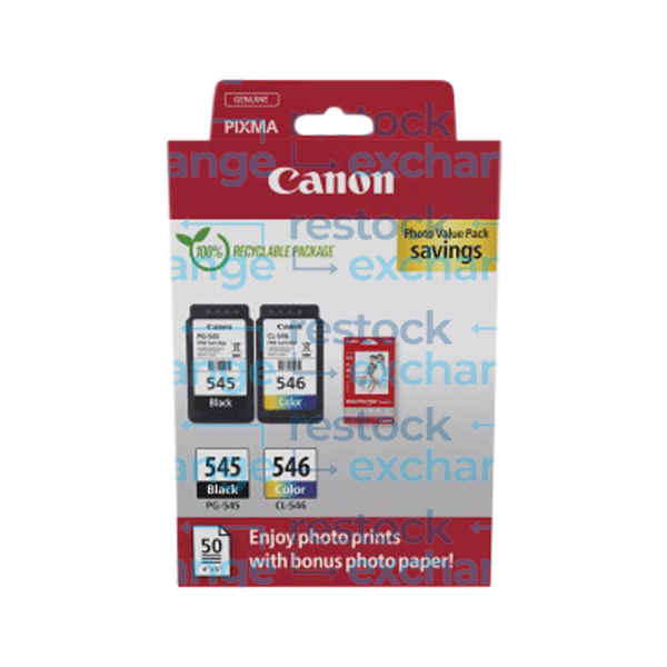 Canon PG-545 / CL-546 Multipack - 2 Ink Cartridges & Photo Paper Value Pack - 8287B008
