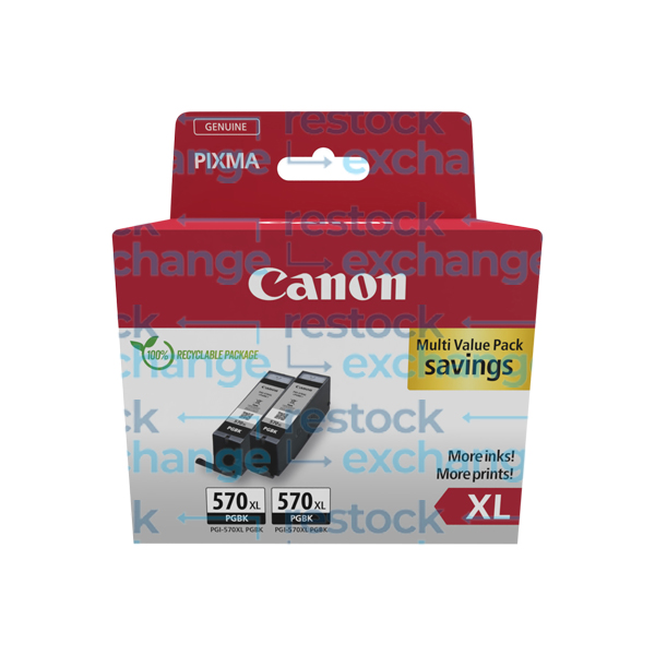 Canon PGI-570XL Black H/C Ink Cartridge Twin Pack - 0318C010