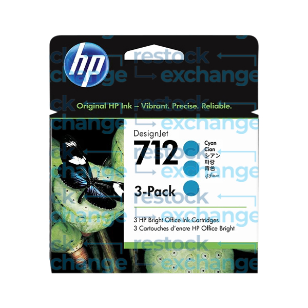 HP 3ED77A 712 Cyan Ink Cartridge 3-Pack