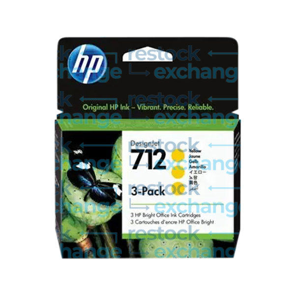 HP 3ED79A 712 Yellow Ink Cartridge 3-Pack