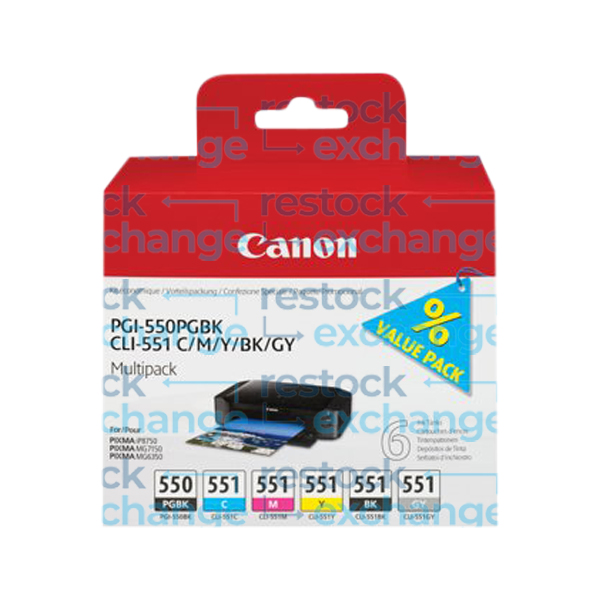 Canon PGI-550/CLI-551 Six-Colour Ink Cartridge Multipack - 6496B005