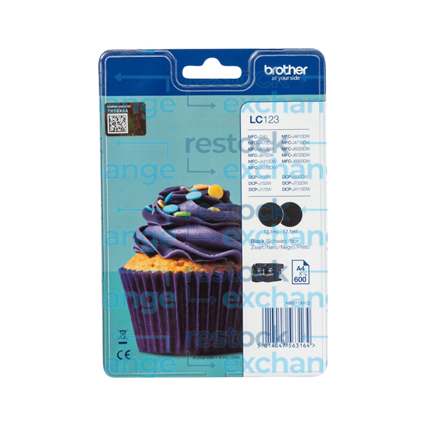 Brother LC123BKBP2 Black Ink Cartridge Twin Pack
